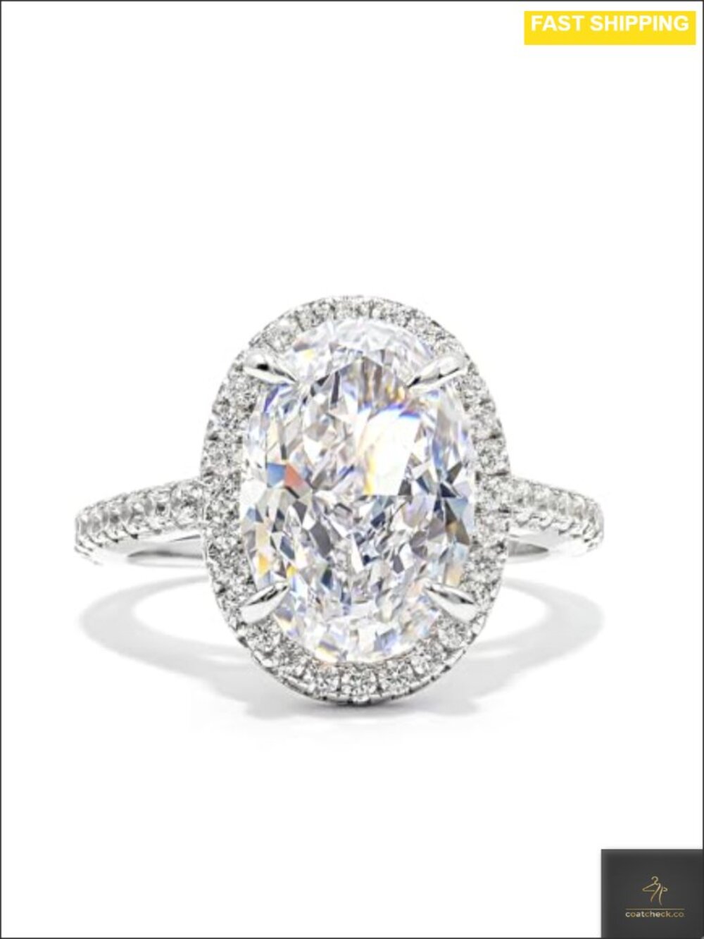 6.7CT Oval CZ Halo Engagement Ring 18K White Gold Plated Sterling Silver